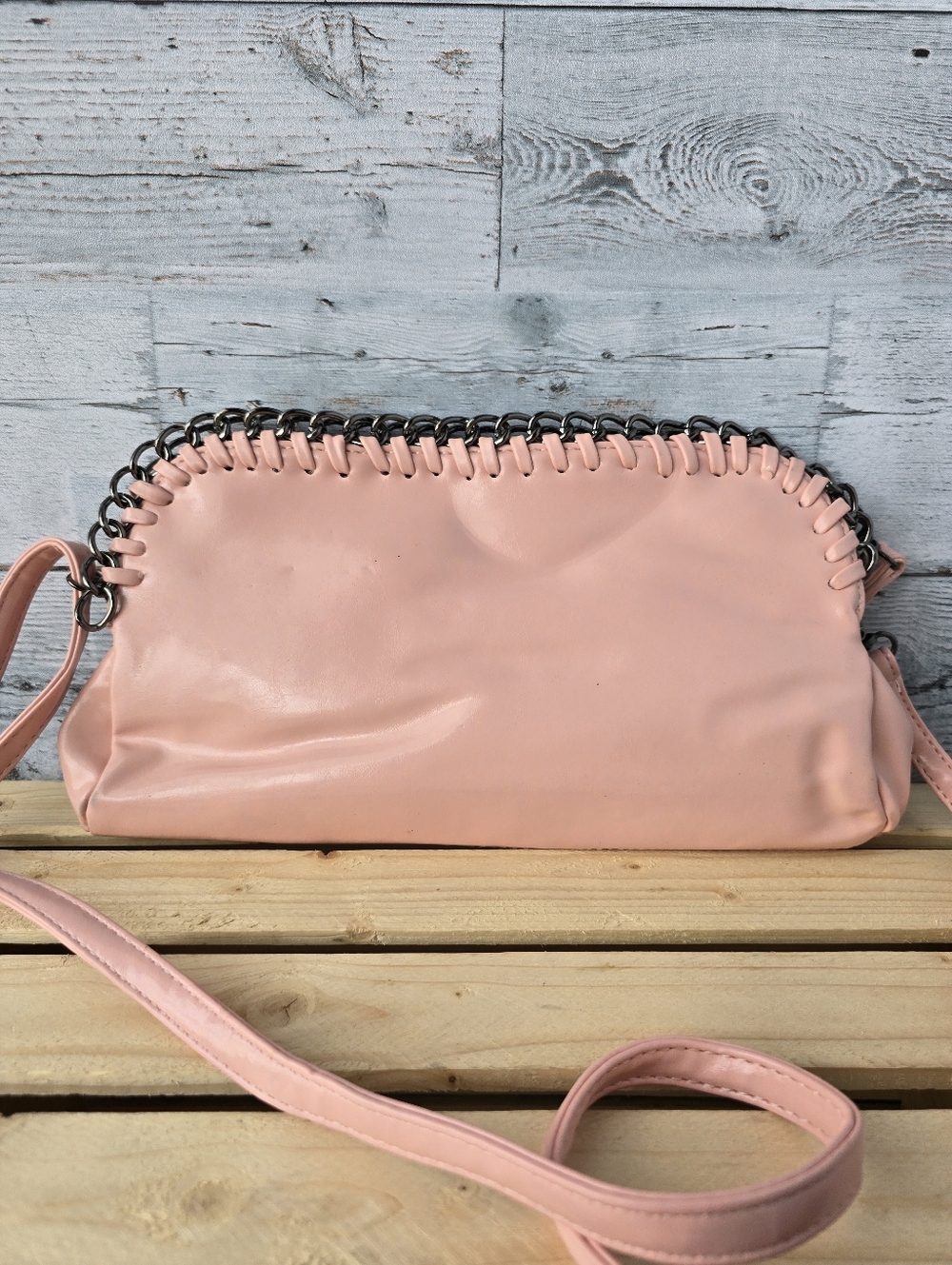 Gothic Pink Vegan Cross Body Bag Chain Clutch Purse - Picture 7 of 13